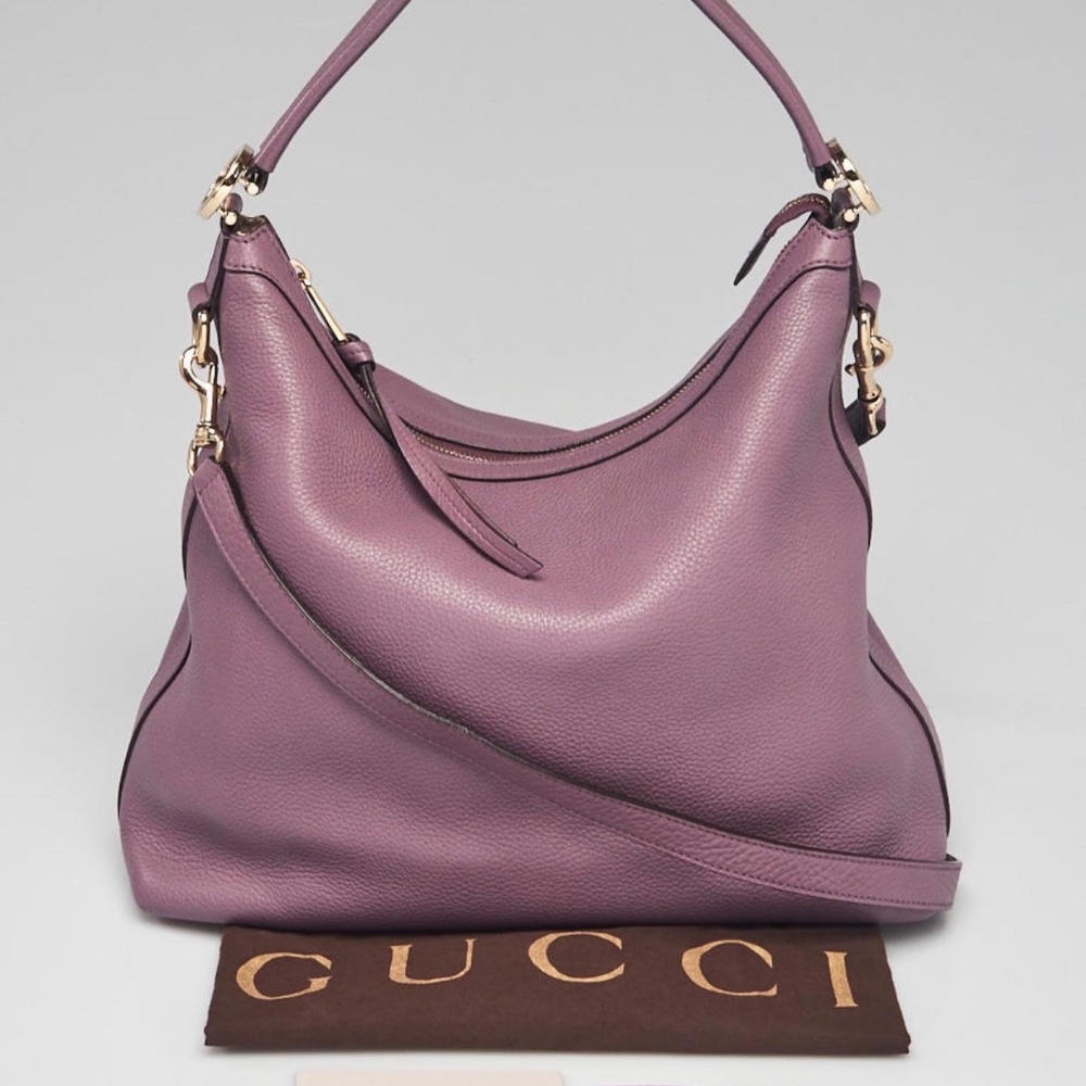 💕Authenic Gucci Mauve Leather Hobo Shoulder Tote Convertible Detachable Strap